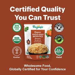 Reganic Organic Rice Variety Pack – Whole Grain Brown Rice & Cilantro Lime Rice (6 Each) | High Protein, High Fiber, Ready in 1.5 Minutes | USDA Organic, Vegan, Gluten-Free, Non-GMO | 8.8 oz (Pack of 12)