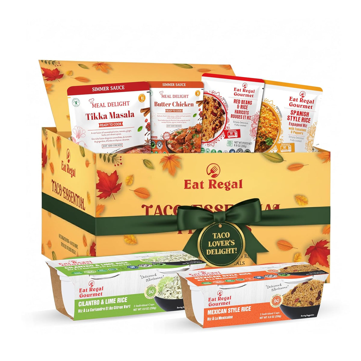 Eat Regal Taco Essentials Variety Pack (6 Items) — Limited Edition Holiday Gift Box with Sauces & Ready Rice for Quick Taco Recipes | Heat and Eat| Microwaveable| Ready in Minutes