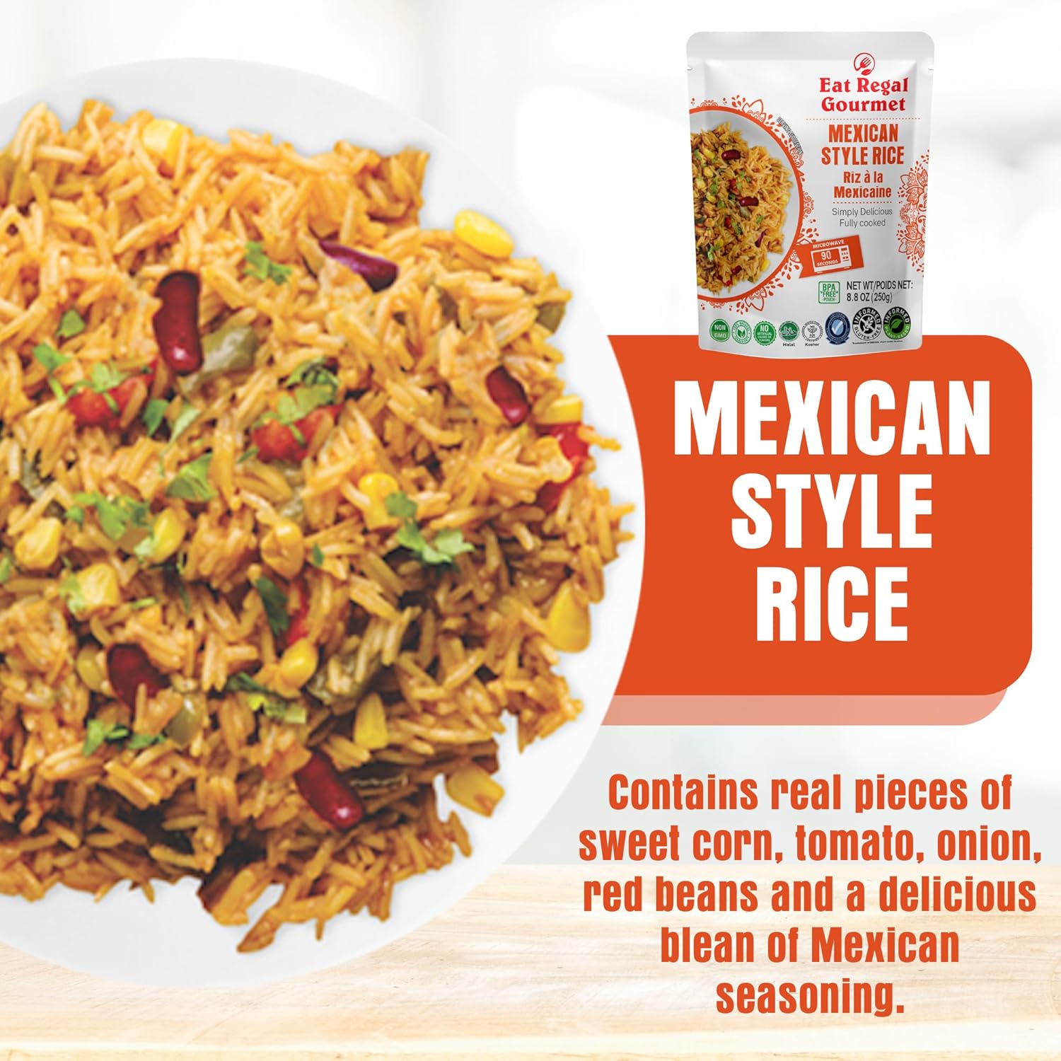 Eat Regal Rice Variety Pack – 12 Pouches (8.8 oz Each) | 6 Flavors (2 Each): Spanish, Thai Jasmine, Long Grain, Cilantro Lime, Mexican, Veg Fried | Ready in 90 Sec | Non-GMO, Gluten-Free - Regal Kitchen Store