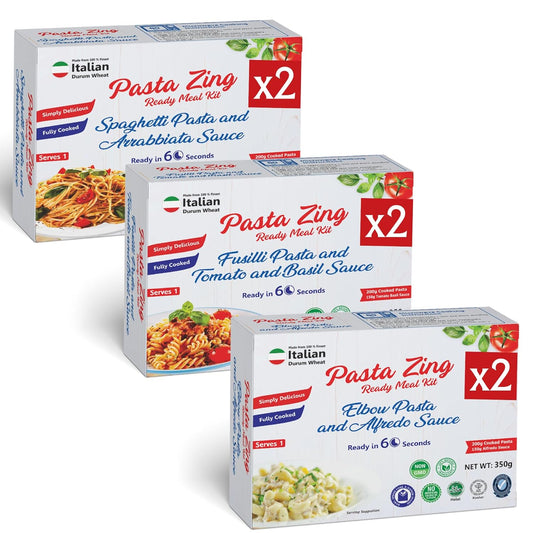 2X Elbow Pasta and Alfredo Sauce + 2X Fusilli Pasta and Tomato and Basil Sauce + 2X Spaghetti Pasta and Arrabbiata Sauce - Regal Kitchen Foods USA LLC 1500