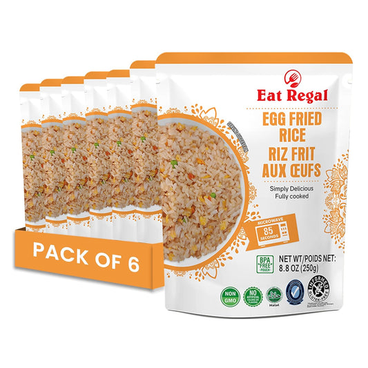 Eat Regal Gourmet Egg Fried Rice, 8.8 oz Pouches, Pack of 6, Microwave Ready, Halal - Regal Kitchen Store 1500