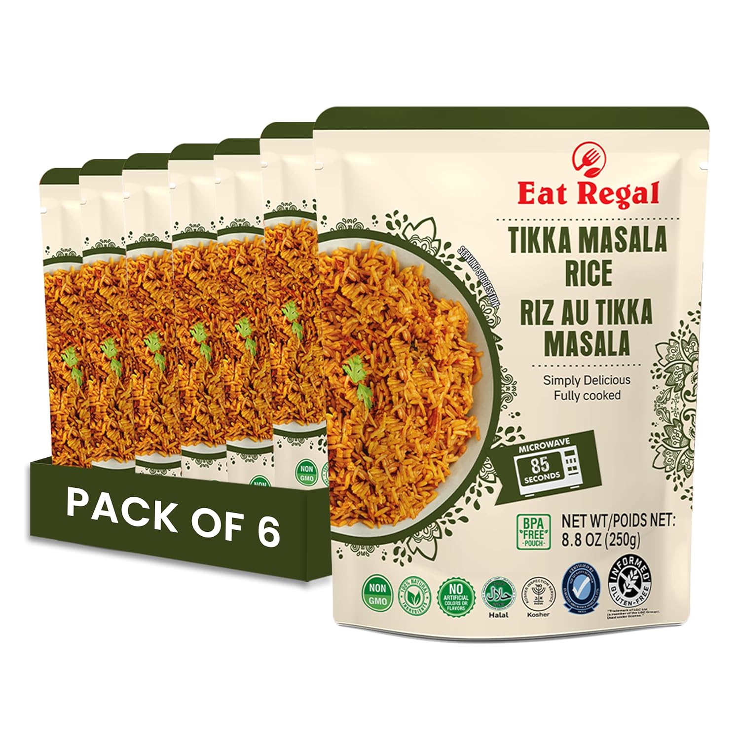 Eat Regal Gourmet Tikka Masala Rice, Ready in 90 Seconds, 8.8 oz, Pack of 6 - Regal Kitchen Store