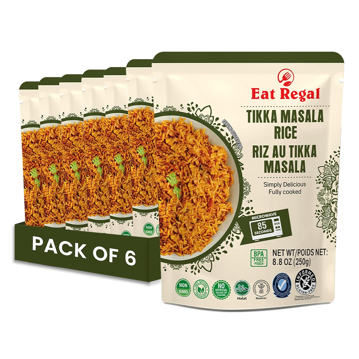 Eat Regal Gourmet Tikka Masala Rice, Ready in 90 Seconds, 8.8 oz, Pack of 6 - Regal Kitchen Store