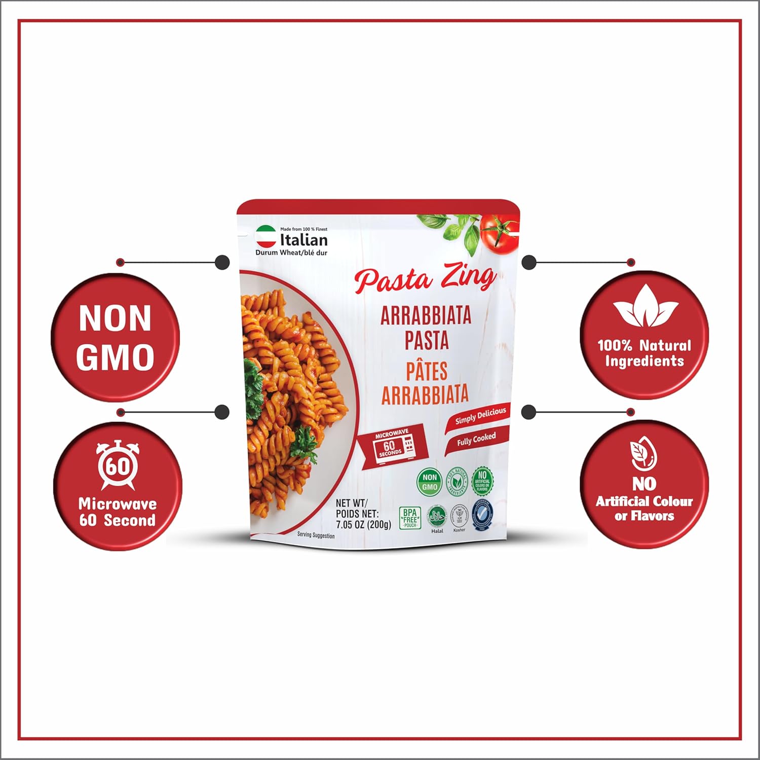 Pasta Zing Microwavable Arrabbiata Pasta, Pack of 7, 7.05 Ounce | Ready To Eat in 55 Sec | Made with 100% Italian Durum Wheat | Natural Ingredients | Spicy & Flavorful | Easy Meal & Side Dish - Regal Kitchen Store