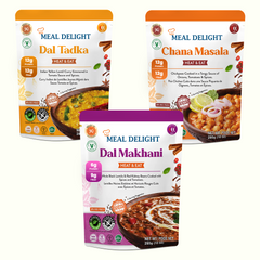 Meal Delight Dal Makhani, Dal Tadka & Chana Masala, Ready to Eat Indian Meals, Variety Pack of 6, Heat & Eat in 1.5 Minutes, No Preservatives, Shelf Stable, No Artificial Colors or Flavors Variety 6 Pack , 10 oz - Regal Kitchen Store