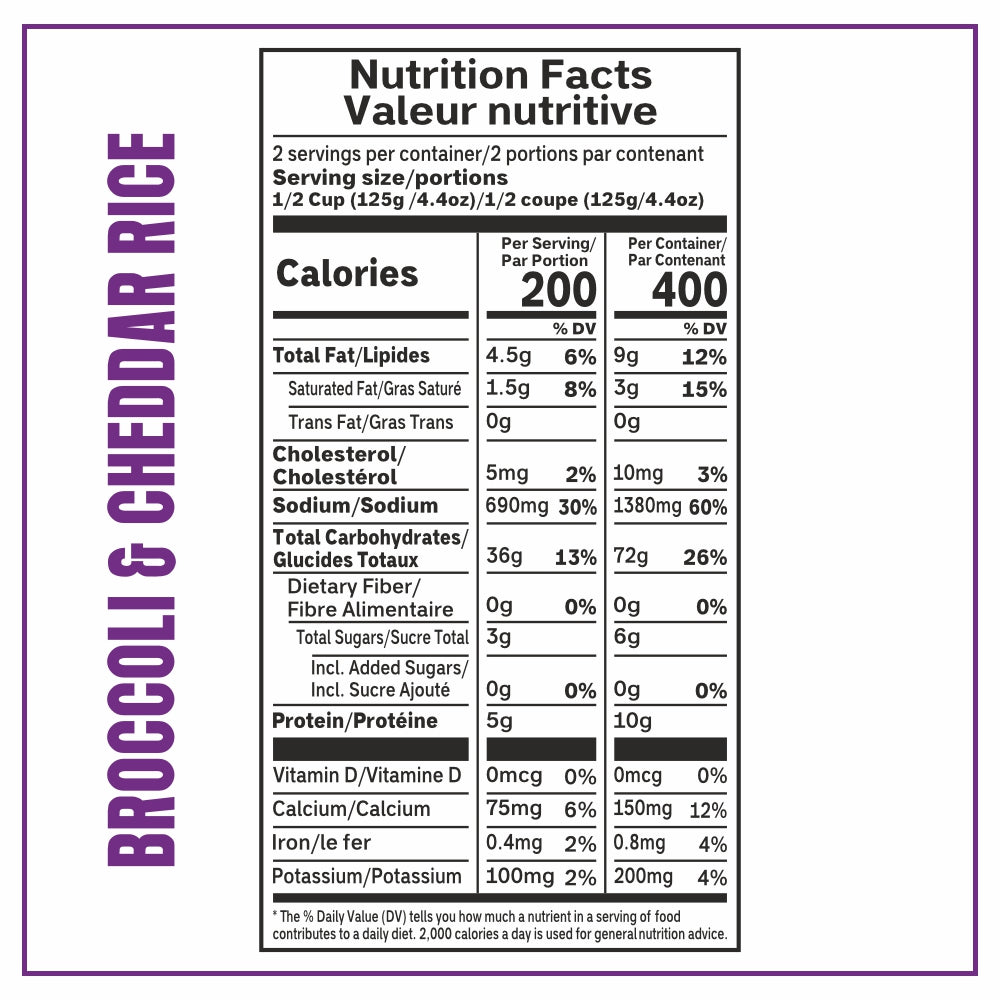 Broccoli & Cheddar Flavored Rice - Regal Kitchen Foods USA LLC