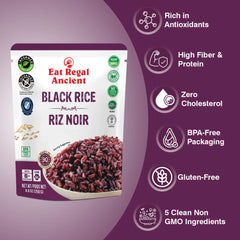 Eat Regal Ancient Black Rice, Ready in 90 Seconds, Non-GMO, Gluten-Free, 8.8 oz Pouches, Pack of 6 - Regal Kitchen Store
