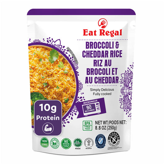 Eat Regal Broccoli & Cheddar Flavored Rice – Creamy, Savory & Ready in 85 Seconds, 8.8 oz Each (6-Pack, Total 52.8 oz) - Regal Kitchen Store 1000