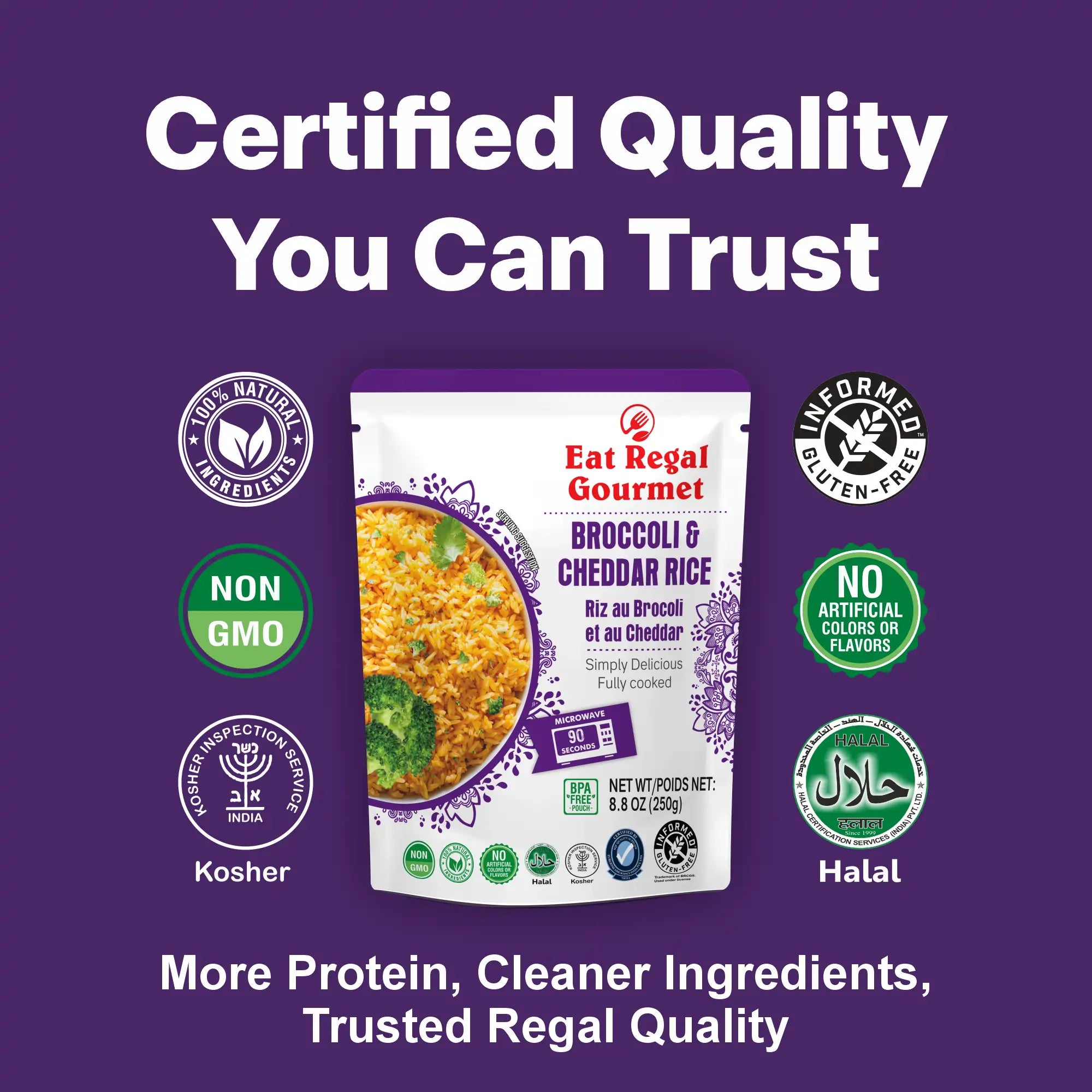 Eat Regal Broccoli & Cheddar Flavored Rice – Creamy, Savory & Ready in 85 Seconds, 8.8 oz Each (6-Pack, Total 52.8 oz) - Regal Kitchen Store