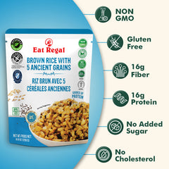 Eat Regal Brown Rice and 5 Ancient Grains – Nutritious & Wholesome, Ready in 85 Seconds, 8.8 oz Each (6-Pack, Total 52.8 oz) - Regal Kitchen Store