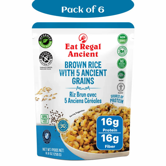 Eat Regal Brown Rice and 5 Ancient Grains – Nutritious & Wholesome, Ready in 90 Seconds, 8.8 oz Each (6-Pack, Total 52.8 oz) - Regal Kitchen Store 2000