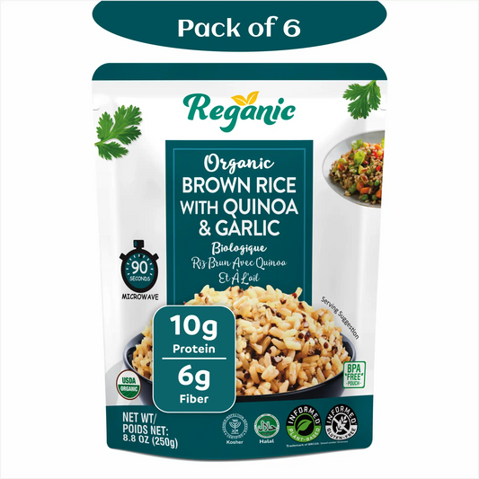Reganic Organic Brown Rice with Quinoa & Garlic, Ready to Eat, 8.8 oz (Pack of 6) - Regal Kitchen Foods 2004