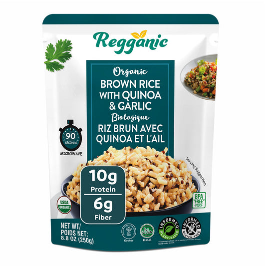 Reganic Organic Brown Rice with Quinoa & Garlic, Ready to Eat, 8.8 oz (Pack of 6) - Regal Kitchen Foods USA LLC 1000