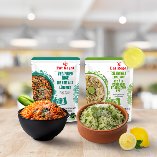 Eat Regal Variety Pack – Cilantro Lime Rice & Vegetable Fried Rice, Ready in 85 Seconds, 8.8 oz Each (12-Pack) – Perfect for Family Meals and Meal Prep - Regal Kitchen Store 1000