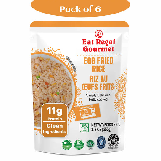 Eat Regal Gourmet Egg Fried Rice, 8.8 oz Pouches, Pack of 6, Microwave Ready, Halal - Regal Kitchen Store 2000