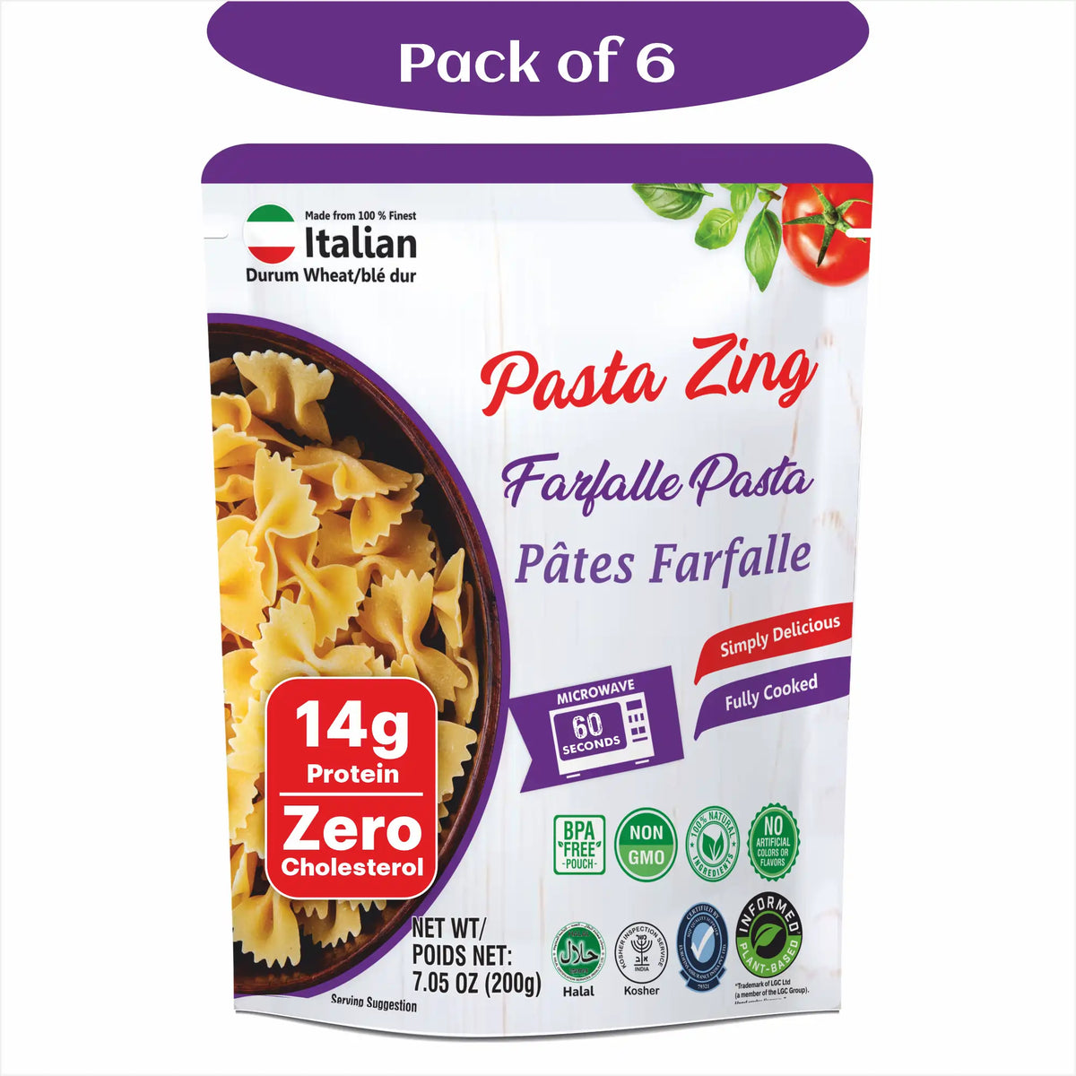Pasta Zing Farfalle Pasta - Ready in 60 Seconds - Regal Kitchen Foods USA LLC