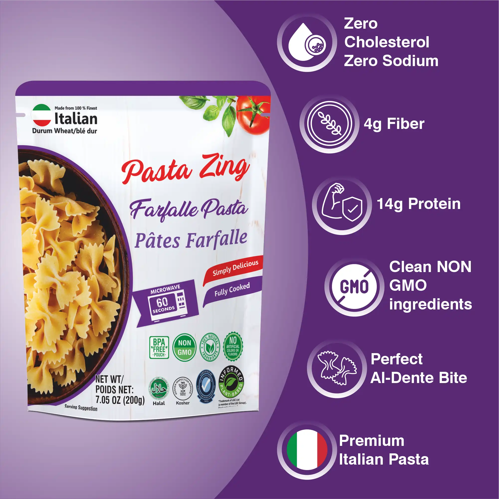 Pasta Zing Farfalle Pasta - Ready in 60 Seconds - Regal Kitchen Foods USA LLC