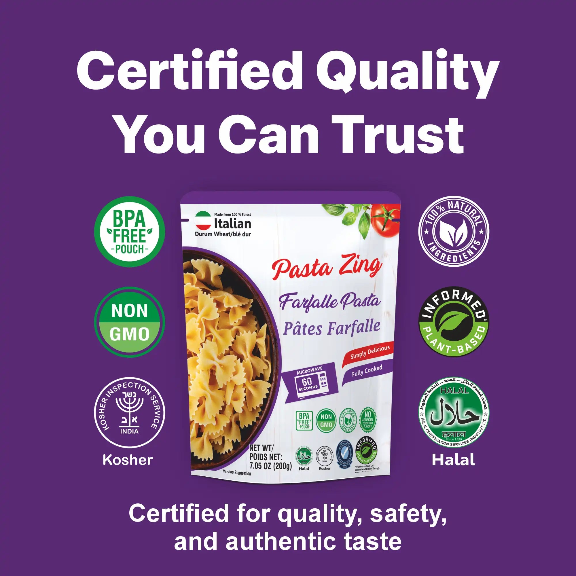 Pasta Zing Farfalle Pasta - Ready in 60 Seconds - Regal Kitchen Foods USA LLC