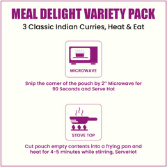 Meal Delight Dal Makhani, Dal Tadka & Chana Masala, Ready to Eat Indian Meals, Variety Pack of 6, Heat & Eat in 1.5 Minutes, No Preservatives, Shelf Stable, No Artificial Colors or Flavors Variety 6 Pack , 10 oz - Regal Kitchen Store