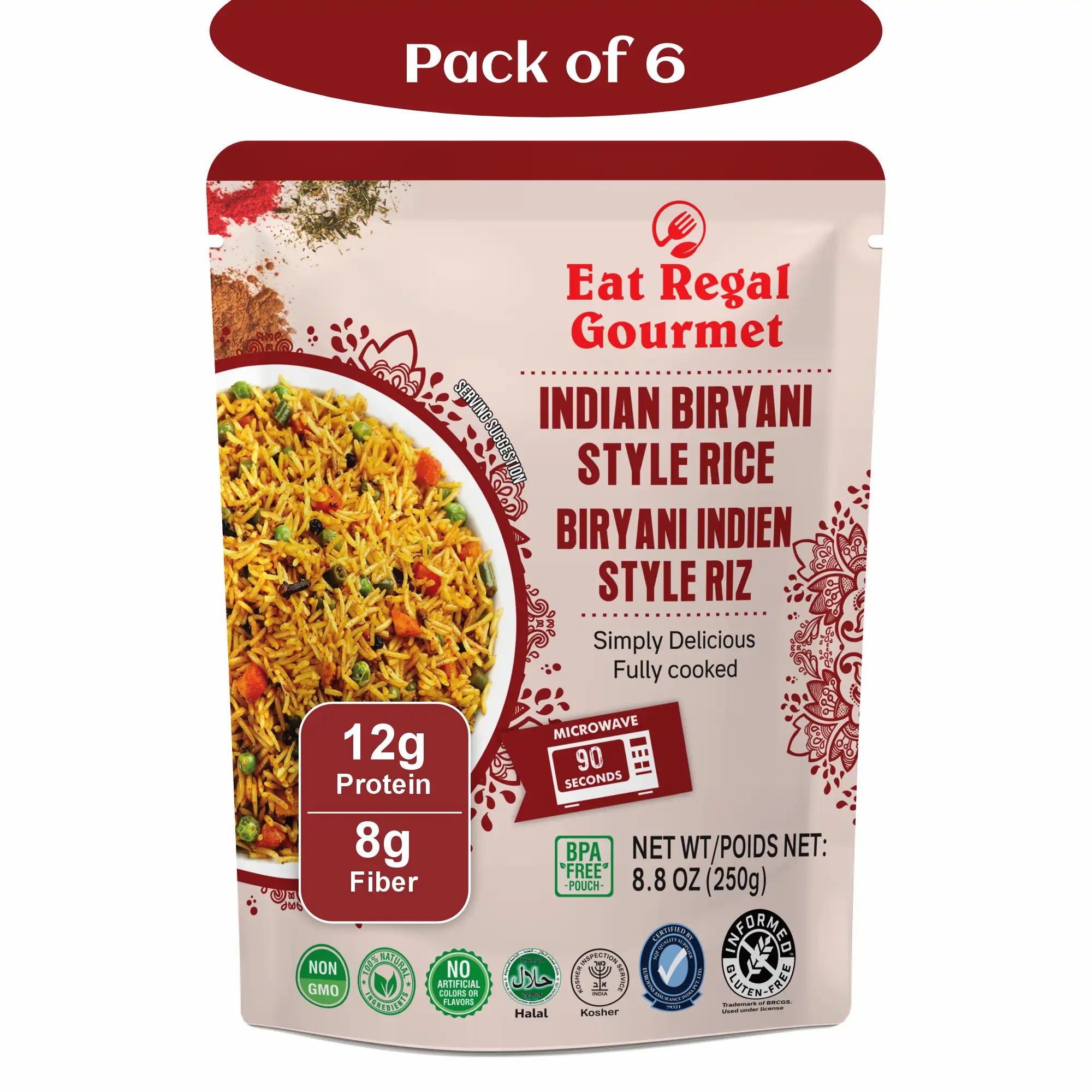 Eat Regal Indian Biryani Style Rice, 8.8 Ounce, (Pack of 6) - Regal Kitchen Store