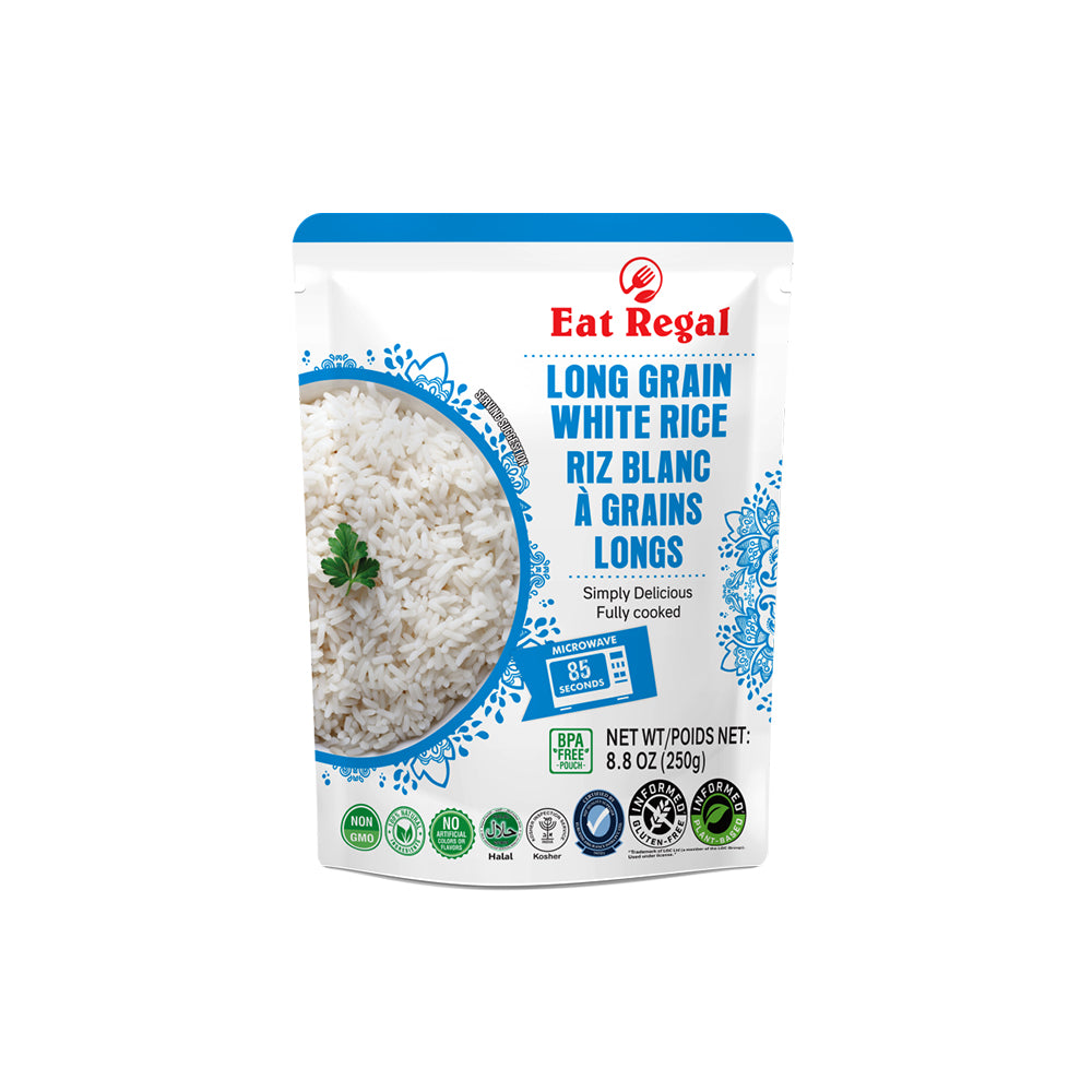 Eat Regal Long Grain White Rice Fluffy & Versatile, Ready in 90 Seconds, 8.8 oz Each (6-Pack, Total 52.8 oz) - Regal Kitchen Store