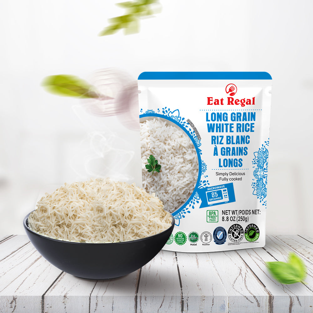 Eat Regal Long Grain White Rice Fluffy & Versatile, Ready in 90 Seconds, 8.8 oz Each (6-Pack, Total 52.8 oz) - Regal Kitchen Store