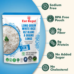 Eat Regal Long Grain White Rice Fluffy & Versatile, Ready in 90 Seconds, 8.8 oz Each (6-Pack, Total 52.8 oz) - Regal Kitchen Store