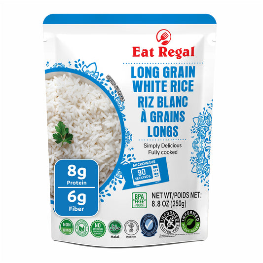 Eat Regal Long Grain White Rice Fluffy & Versatile, Ready in 90 Seconds, 8.8 oz Each (6-Pack, Total 52.8 oz) - Regal Kitchen Store 1000