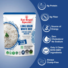 Eat Regal Long Grain White Rice Fluffy & Versatile, Ready in 90 Seconds, 8.8 oz Each (6-Pack, Total 52.8 oz) - Regal Kitchen Store