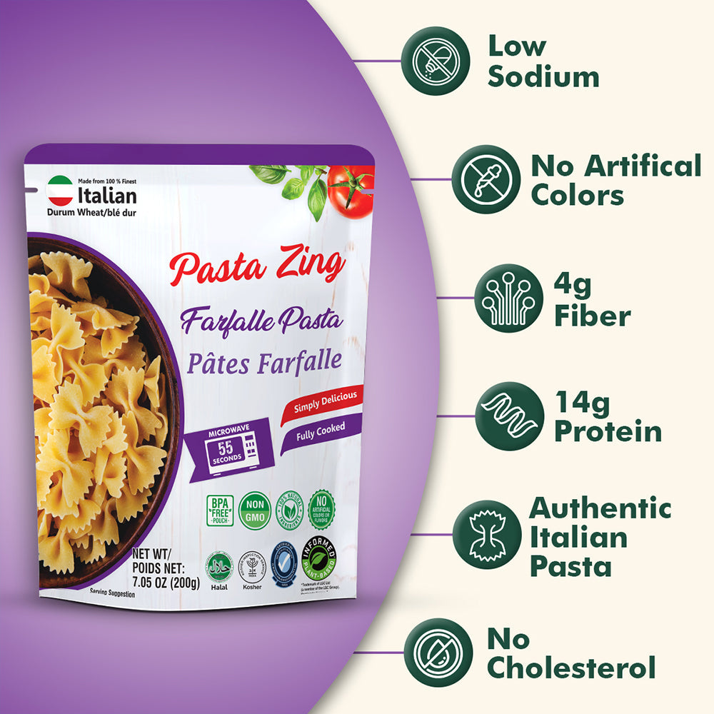 Pasta Zing Farfalle Pasta - Ready in 60 Seconds - Regal Kitchen Foods USA LLC