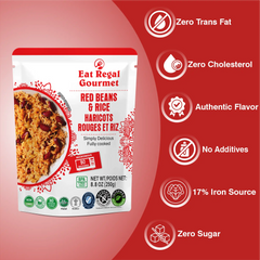 Eat Regal Gourmet Red Beans and Rice, Non-GMO, BPA-Free, 8.8 oz Pouches, Pack of 6, 90-Second Microwave - Regal Kitchen Store