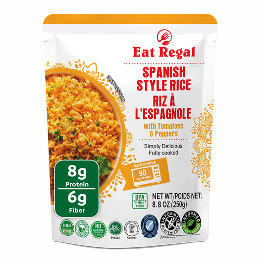 Eat Regal Spanish Rice – Ready-to-Eat, 8.8 oz Each (Pack of 6), Total 52.8 oz | Quick Side Dish in 85 Seconds - Regal Kitchen Store 1000