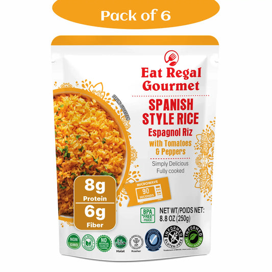 Eat Regal Spanish Rice – Ready-to-Eat, 8.8 oz Each (Pack of 6), Total 52.8 oz | Quick Side Dish in 90 Seconds - Regal Kitchen Store 2000