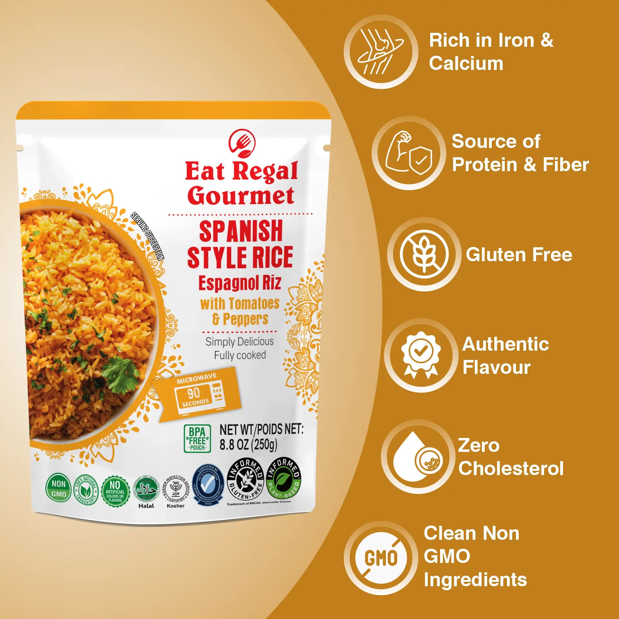 Eat Regal Spanish Rice – Ready-to-Eat, 8.8 oz Each (Pack of 6), Total 52.8 oz | Quick Side Dish in 85 Seconds - Regal Kitchen Store