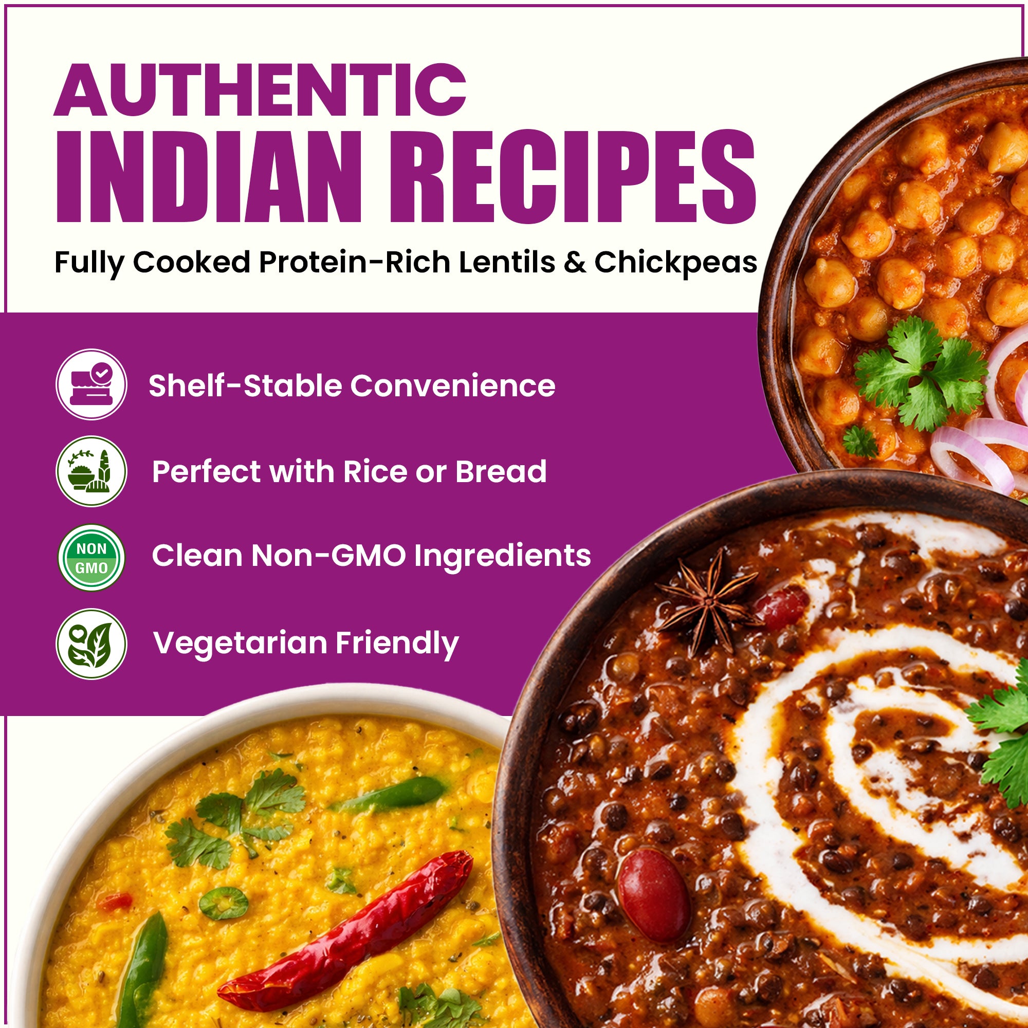 Meal Delight Dal Makhani, Dal Tadka & Chana Masala, Ready to Eat Indian Meals, Variety Pack of 6, Heat & Eat in 1.5 Minutes, No Preservatives, Shelf Stable, No Artificial Colors or Flavors Variety 6 Pack , 10 oz - Regal Kitchen Store