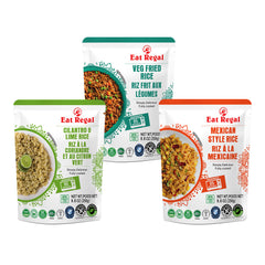 Eat Regal Variety Pack – Veg Fried Rice, Mexican Rice, and Cilantro Lime Rice (2 of Each), Ready in 85 Seconds, 8.8 oz Each (6-Pack) – Perfect for Family Meals or Quick Lunches - Regal Kitchen Store