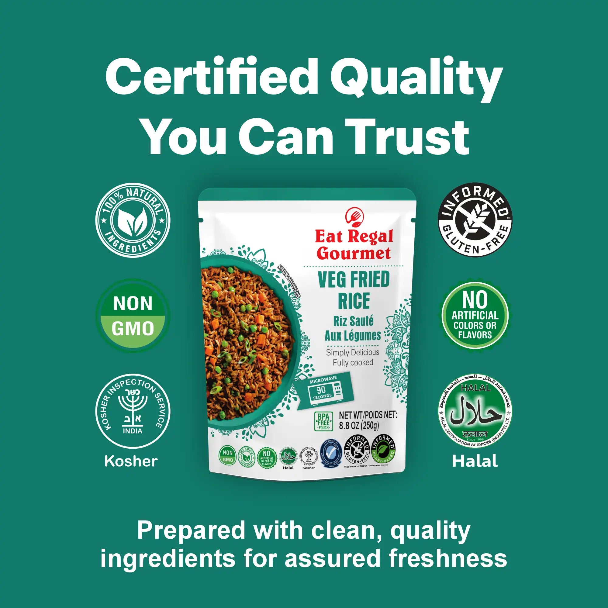 Eat Regal Veg Fried Rice – Savory Vegetable Rice, Ready in 90Seconds, 8.8 oz Each (6-Pack, Total 52.8 oz) - Regal Kitchen Store