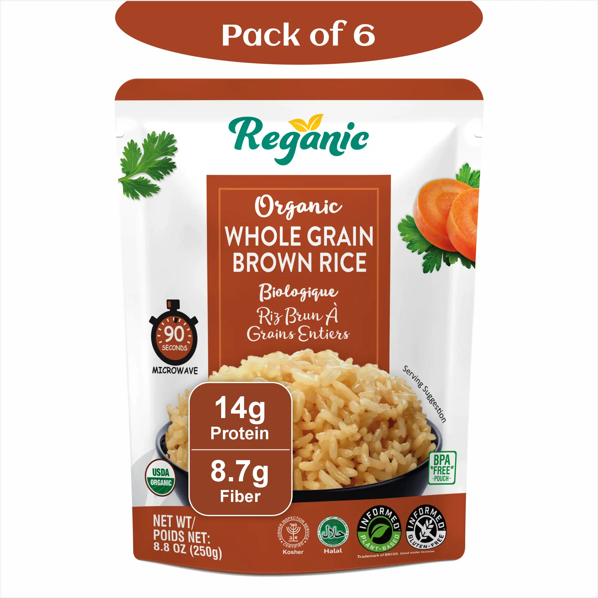 Reganic Organic Whole Grain Brown Rice(Pack of 6) - Regal Kitchen Foods 