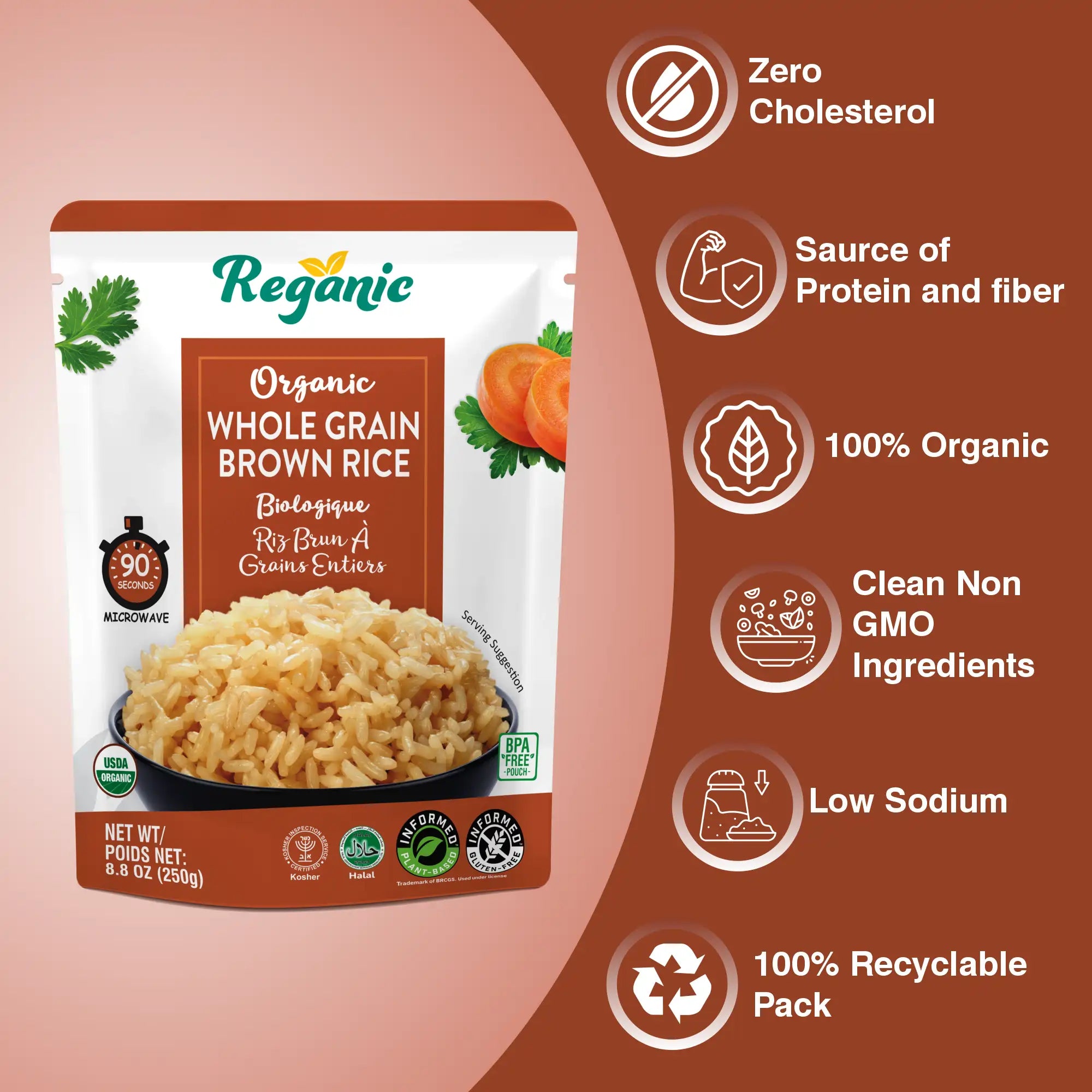Reganic Organic Whole Grain Brown Rice(Pack of 6) - Regal Kitchen Foods 