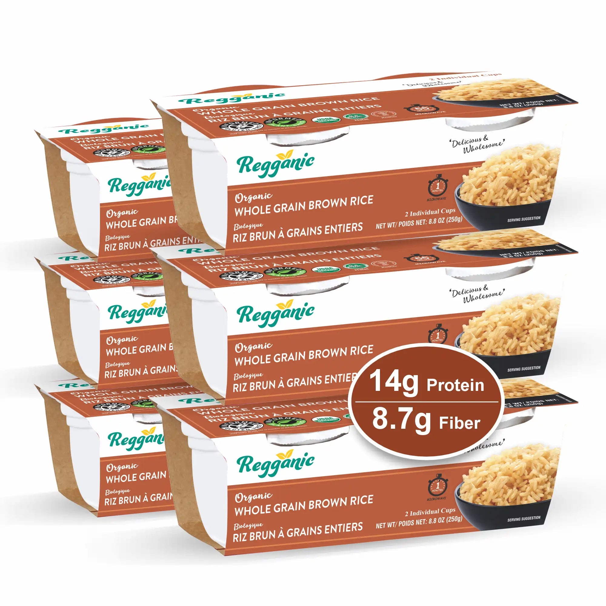Regganic Organic Whole Grain Brown Rice, Microwaveable Cups, 8.8 oz, Pack of 6 - Regal Kitchen Store