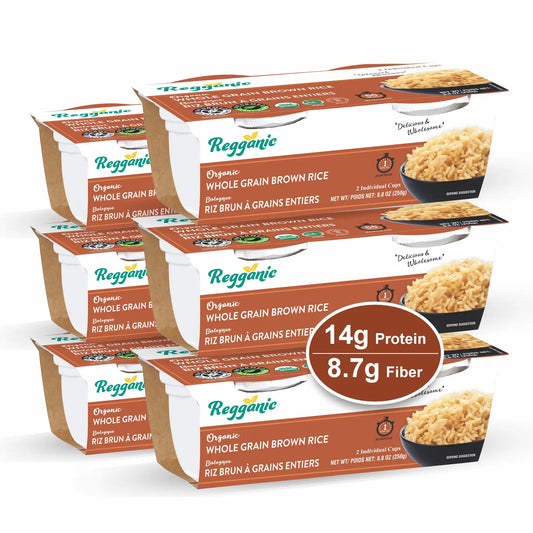 Regganic Organic Whole Grain Brown Rice, Microwaveable Cups, 8.8 oz, Pack of 6 - Regal Kitchen Store 2000
