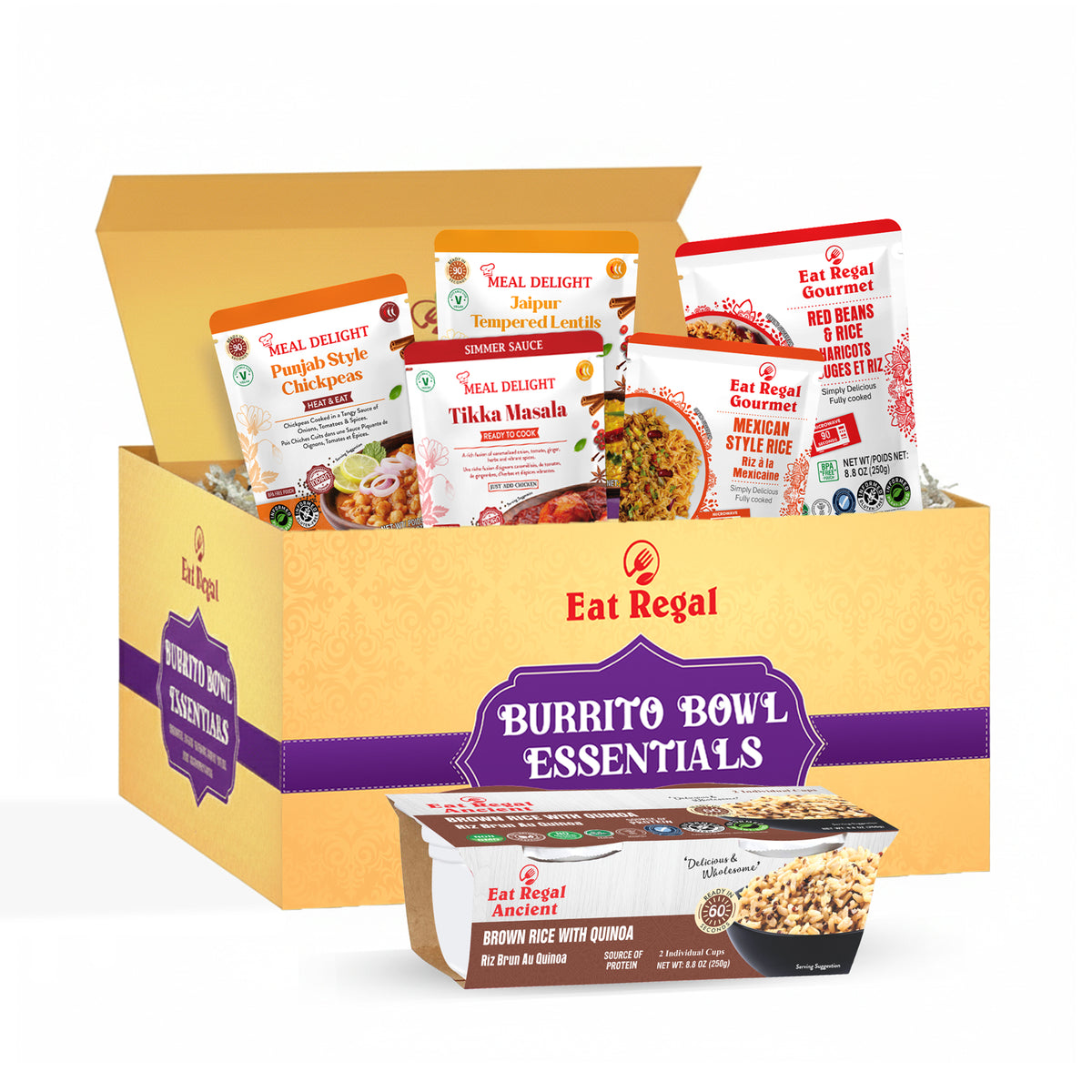 Eat Regal Burrito Bowl Essentials Gift Box (Pack of 6) — Limited Edition Holiday Gift with curry & Ready Rice for Burrito Bowl Recipes | Heat and Eat| Microwaveable| Ready in Minutes