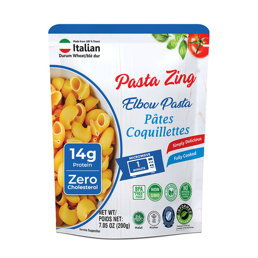 Pasta Zing Elbow Pasta, 100% Durum Wheat, 14g Protein, Made with 2 Clean Ingredients, Al Dente Bite, Zero Sodium & Cholesterol, Non-GMO, 7.05oz Pack of 7 1000