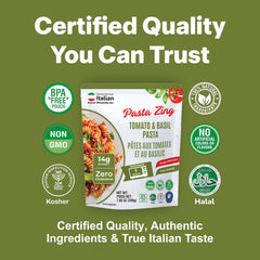 Pasta Zing Tomato & Basil Pasta, Authentic Italian Al-Dente Texture, Ready in 1 Minute, Made with Durum Wheat, 14g Protein 8.6g Fiber, Clean Label Shelf-Stable, Pack of 7, 7.05 oz - Regal Kitchen Store