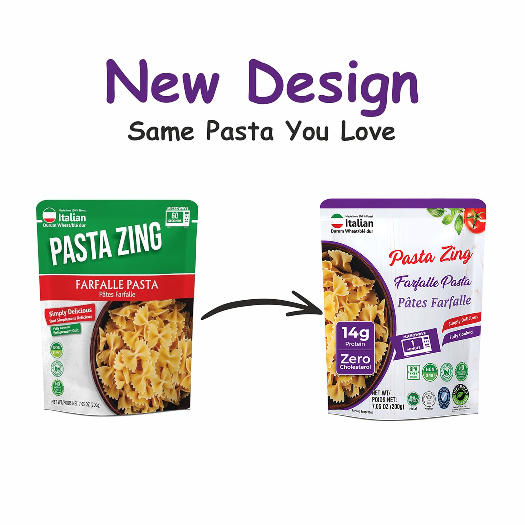 Pasta Zing Farfalle Pasta, Authentic Italian Al-Dente Texture, Ready in 1 Minute, 14g Protein 4g Fiber, Made with 100% Durum Wheat, Zero Sodium, Clean Label Shelf-Stable, 7.05 oz Pouch, Pack of 7 - Regal Kitchen Store