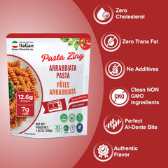 Pasta Zing Arrabbiata Pasta, Spicy Italian Al-Dente Fusilli, Ready in 1 Minute, Made with 100% Durum Wheat, 12.6g Protein 7g Fiber, Clean Label Shelf-Stable, 7.05 oz Pouch, Pack of 7 - Regal Kitchen Store