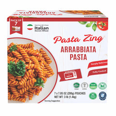 Pasta Zing Arrabbiata Pasta, Spicy Italian Al-Dente Fusilli, Ready in 1 Minute, Made with 100% Durum Wheat, 12.6g Protein 7g Fiber, Clean Label Shelf-Stable, 7.05 oz Pouch, Pack of 7 - Regal Kitchen Store