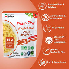 Pasta Zing Fully Cooked Spaghetti Pasta, Ready to Eat in 1 Minute, 14g Protein per Pack, Al Dente Bite, Shelf-Stable Italian Durum Wheat Pasta, BPA-Free Pouch, 7.05 oz Pack of 7