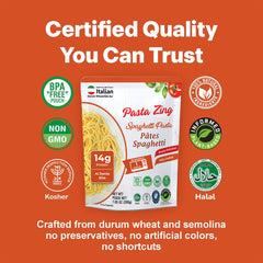 Pasta Zing Fully Cooked Spaghetti Pasta, Ready to Eat in 1 Minute, 14g Protein per Pack, Al Dente Bite, Shelf-Stable Italian Durum Wheat Pasta, BPA-Free Pouch, 7.05 oz Pack of 7