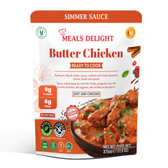 Jar of Regal Kitchen Foods Gluten-Free Butter Chicken Simmer Sauce, authentic Indian curry, 12.6 oz size, shelf-stable product.